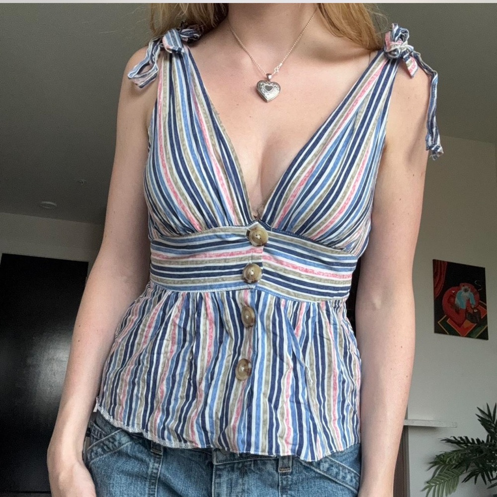 FAVLUX Multicolor Striped Button-Down Tank Top